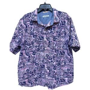 Tommy Bahama Shirt Mens XL Pink Blue Floral Camp Button Up Hawaiian Island